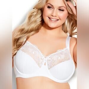 Avenue‎ 36D White Bra Embroidered Full Support Underwire Bra NEW